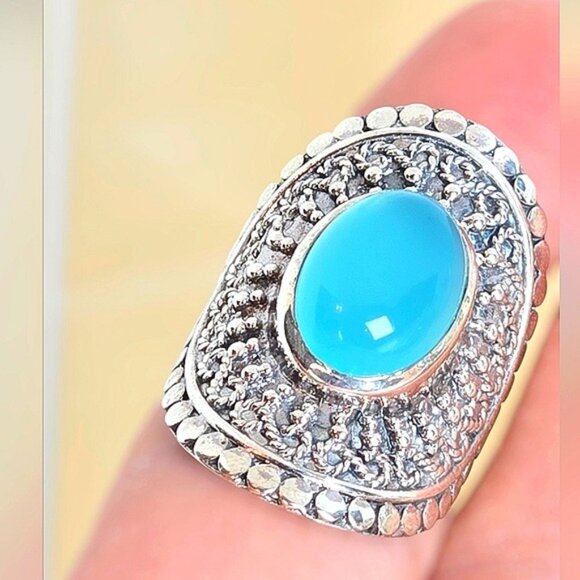 925 Sterling Silver Ring Sz 6.5 with Natural Chalcedony 14x10mm - Picture 10 of 13